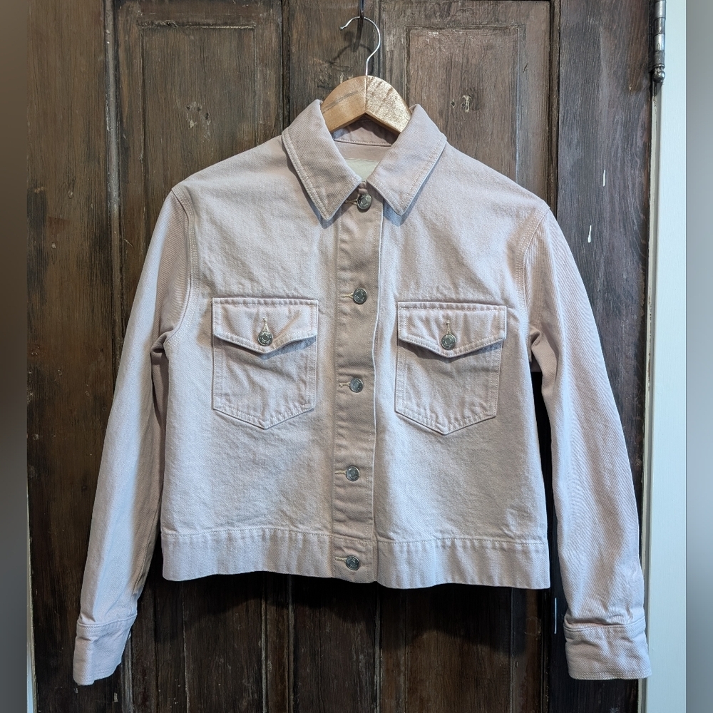 Wilfred Blush Pink Minimalist Cropped Denim Jacket, Size XXS - Picture 1 of 13